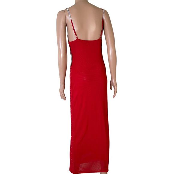 IRIS Maxi dress formal/semi formal rhinestone red/silver bodycon stretch NEW MD - Picture 5 of 13